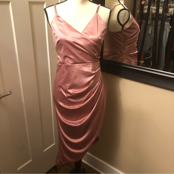 Parthea satin ruched side asymmetrical dress size Large - Picture 1 of 10